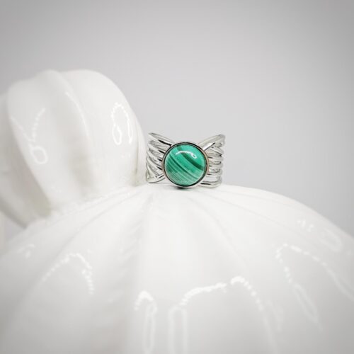 Hope, bague large, réglable, malachite