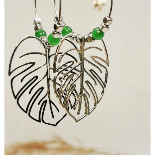 Asha, créoles feuilles, agate verte,