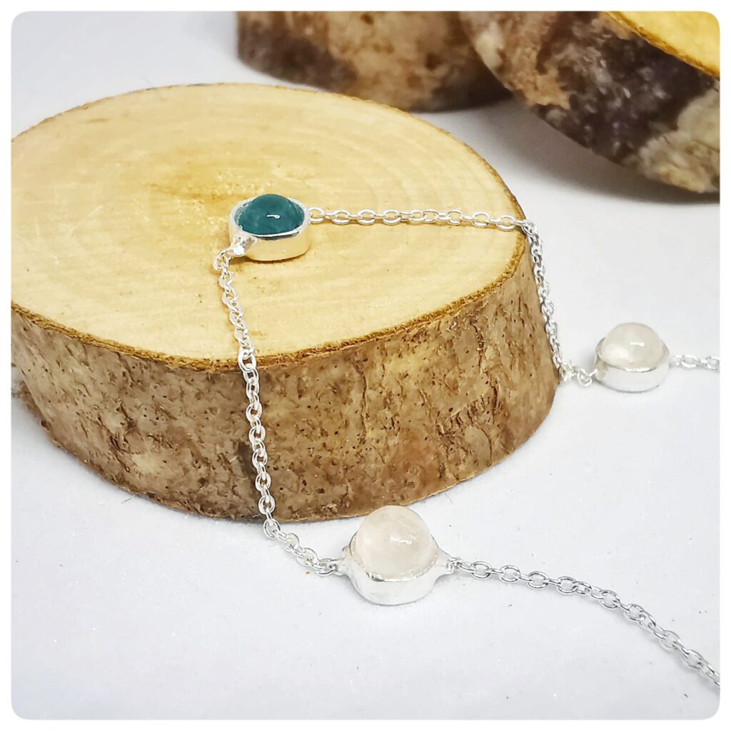 Bracelet argent 925, apatite et pierre de lune